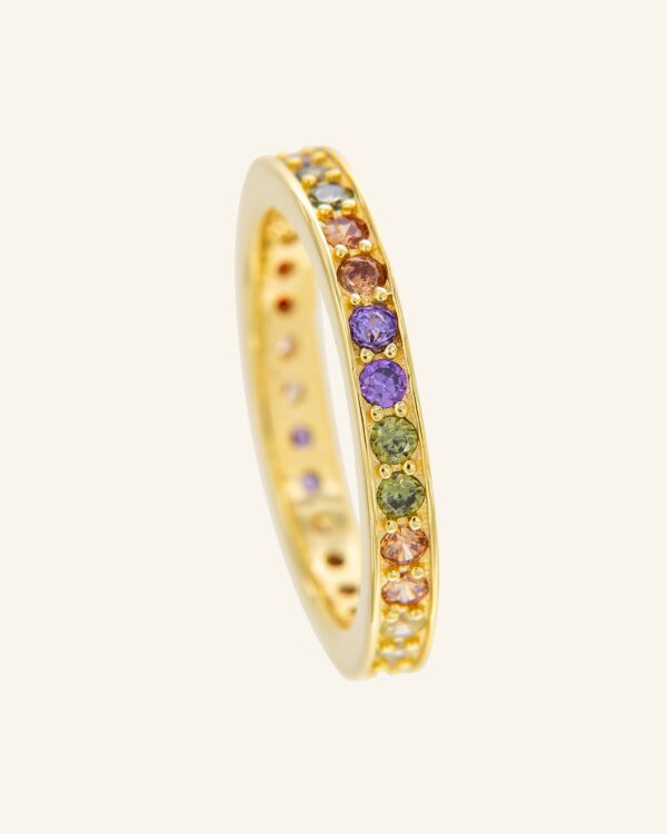 Anillo Tiber dorado con circonitas de colores