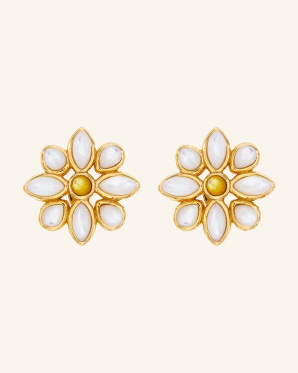 Pendientes Brownea con Madreperla Blanca y Dorada